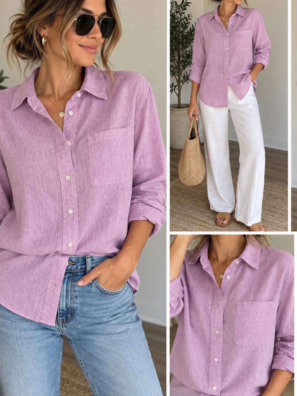 Talbots Women’s Medium Lavender Lilac 100% Linen Button Down Shirt